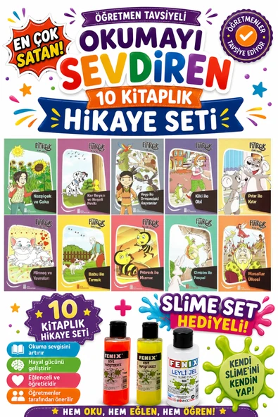 2.Sınıf Öğretmen Tavsiyeli Okumayı Sevdiren 32 Sayfa 10 Kitaplık Hikaye Seti (Slime Set Hediyeli) ürün görseli 1