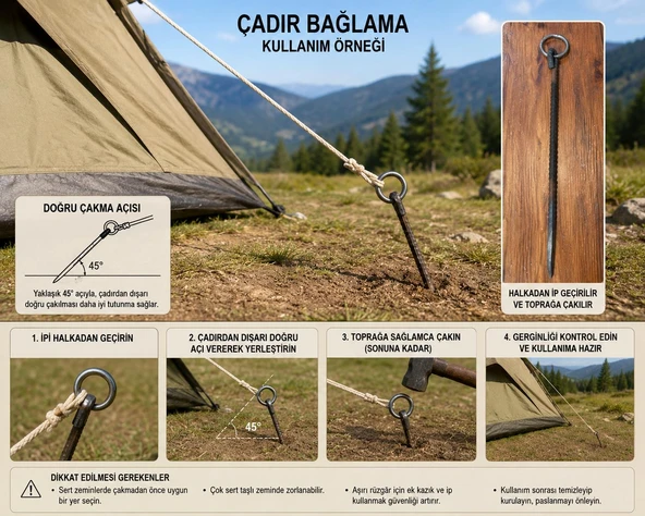 4 Adet El Yapımı 12'lik Çelik 50 Cm Çadır Bağlama Kazığı, Küçükbaş Hayvan Bağlama Kazığı Çelik Kazık ürün görseli 1