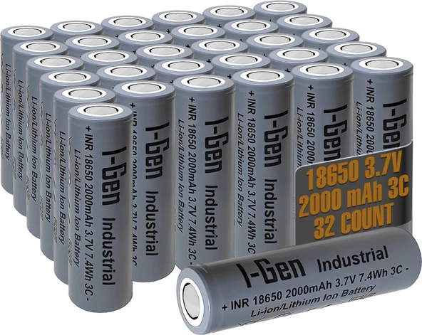 I-Gen E001 INR 18650 Şarjlı Pil 3.7V 2000 Mah 3C - 32 Li Paket ürün görseli 1