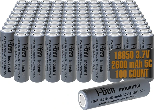I-Gen E002 INR 18650 Şarjlı Pil 3.7V 2600 Mah 5C - 100 Lü Paket ürün görseli 1