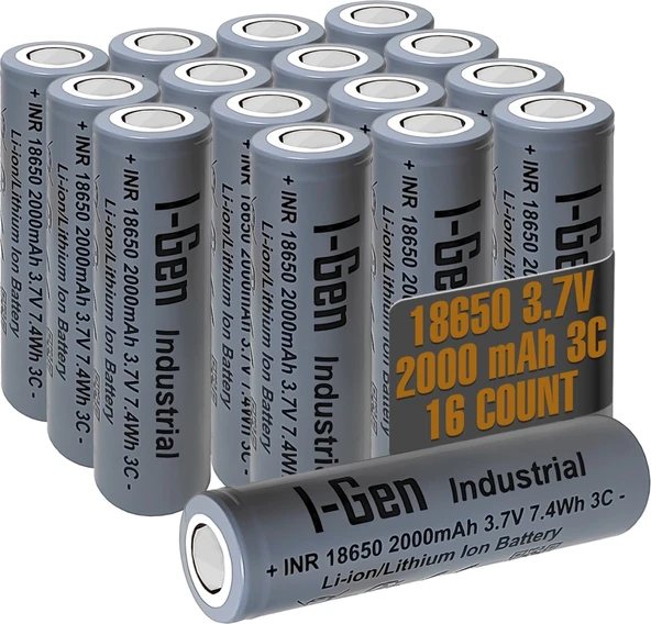 I-Gen E001 INR 18650 Şarjlı Pil 3.7V 2000 Mah 3C - 16 Lı Paket ürün görseli 1