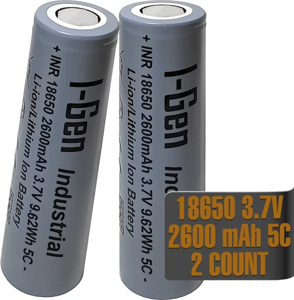 I-Gen E002 INR 18650 Şarjlı Pil 3.7V 2600 Mah 5C - 2 Li Paket ürün görseli 1