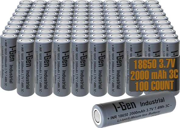 I-Gen E001 INR 18650 Şarjlı Pil 3.7V 2000 Mah 3C - 100 Lü Paket ürün görseli 1