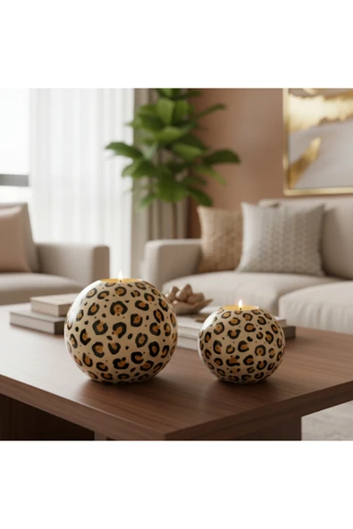 Luniva Home Dekoratif Leopar 2'li Büyük ve Küçük Ev,Ofis Hediyelik Modern Dekorasyon Obje Seti(Mumlar Dahildir) ürün görseli 1