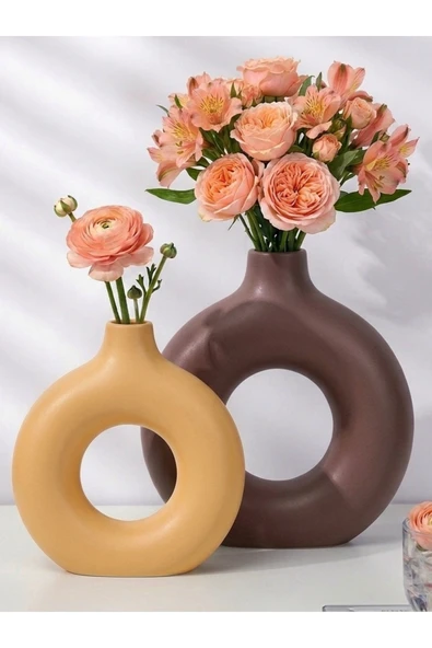 Luniva Home Dekoratif 2'li Ev, Ofis Dekoru ve Hediyelik Modern Donut Halka Vazo Seti ürün görseli 1
