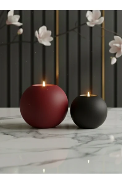 Luniva Home Dekoratif Küre Şekline 2li Renkli Büyük ve Küçük Mumluk Ev, Ofis ve Hediyelik Dekorasyon Objeleri ürün görseli 1