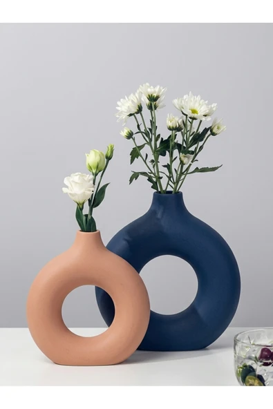 Luniva Home Dekoratif 2'li Ev, Ofis Dekoru ve Hediyelik Modern Donut Halka Vazo Seti ürün görseli 1