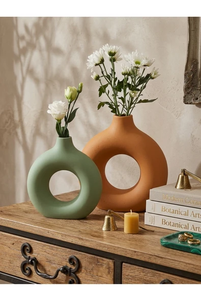 Luniva Home Dekoratif 2'li Ev, Ofis Dekoru ve Hediyelik Modern Donut Halka Vazo Seti ürün görseli 1