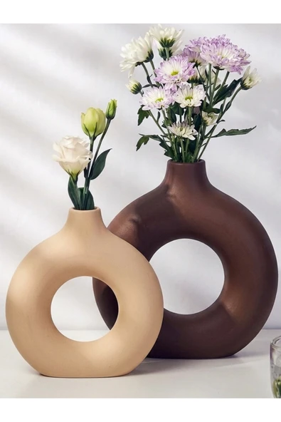 Luniva Home Dekoratif 2'li Ev, Ofis Dekoru ve Hediyelik Modern Donut Halka Vazo Seti ürün görseli 1