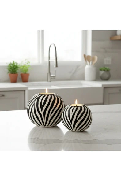 Luniva Home Dekoratif Zebra Desen 2'li Küçük ve Büyük Ev Ofis Hediyelik Modern Dekorasyon Obje.MUMLAR DAHİLDİR. ürün görseli 1