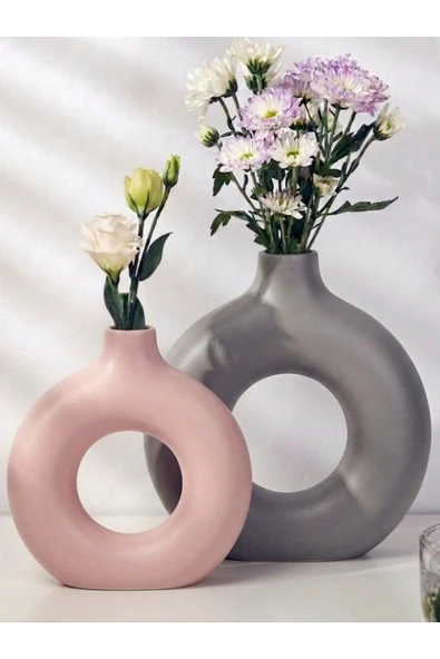 Luniva Home Dekoratif 2'li Ev, Ofis Dekoru ve Hediyelik Modern Donut Halka Vazo Seti ürün görseli 1