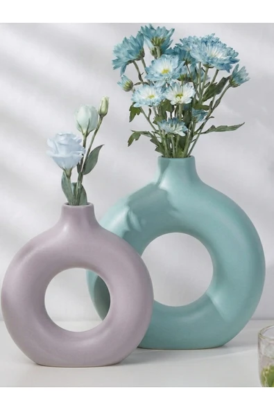 Luniva Home Dekoratif 2'li Ev, Ofis Dekoru ve Hediyelik Modern Donut Halka Vazo Seti ürün görseli 1