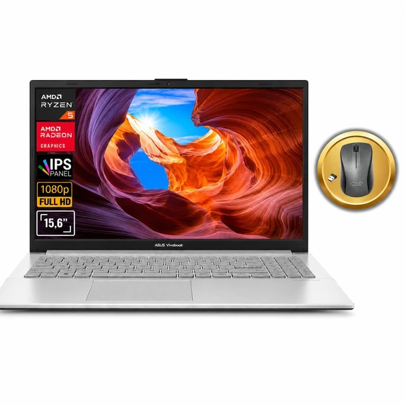 Asus Vivobook Go 15 Ryzen 5 7520U 8GB 2TB SSD 15.6" FHD FreeDOS E1504FA-BQ4463 A8 Notebook + Mouse ürün görseli 1