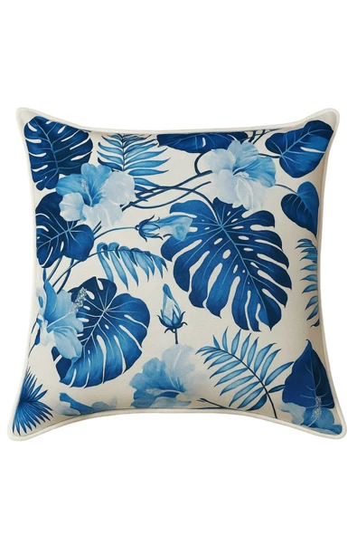 Luniva Home Mavi Yaprak Desenli Krem Rengi Bohem Tarzı 2Adet Dekoratif Kırlent (43cm×43cm ölçülerinde) ürün görseli 1