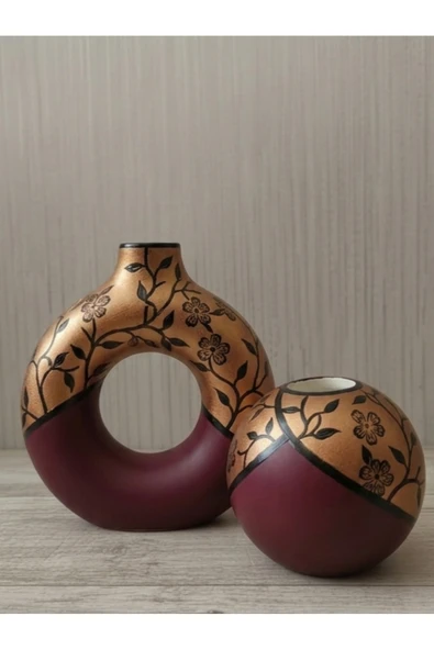 Luniva Home Dekoratif Gümüş&Lacivert Ev, Ofis ve Hediyelik Modern Donut Vazo, Mumluk Seti ürün görseli 1