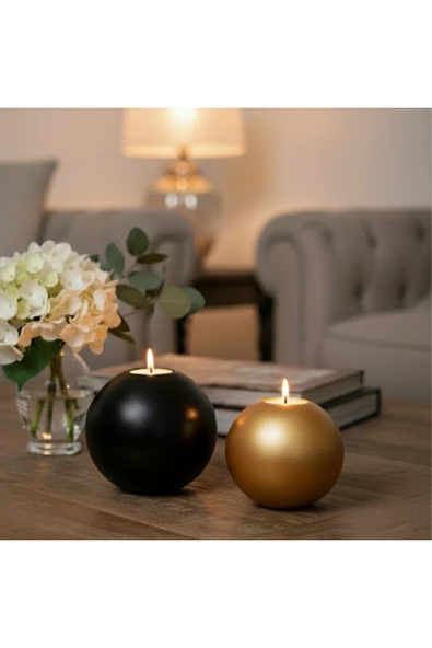 Luniva Home Dekoratif Siyah Gold Renkli 2li Ev,Ofis Hediyelik Modern Dekor Obje Seti(Tealight Mumlar Dahildir) ürün görseli 1