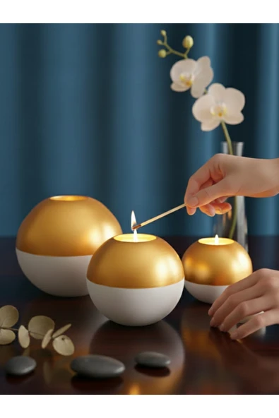 Luniva Home Dekoratif Gold&Beyaz Tasarım Modern Ev Ofis ve Hediyelik Dekor Aksesuarı. 3'lü Set ürün görseli 1