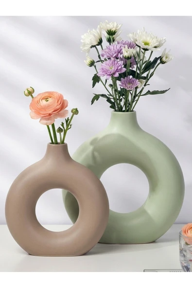 Luniva Home Dekoratif 2'li Ev, Ofis Dekoru ve Hediyelik Modern Donut Halka Vazo Seti ürün görseli 1