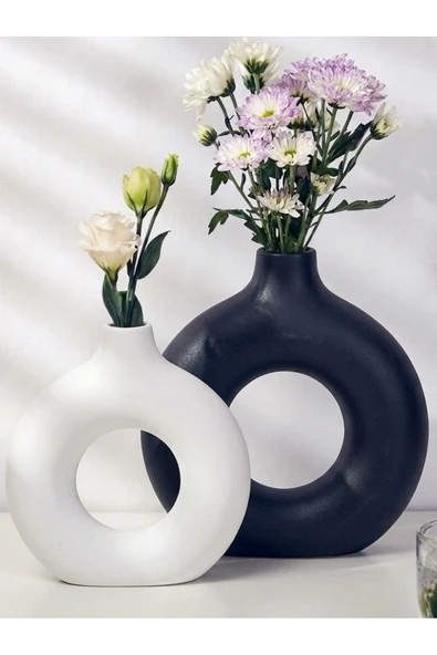 Luniva Home Dekoratif 2'li Ev, Ofis Dekoru ve Hediyelik Modern Donut Halka Vazo Seti ürün görseli 1
