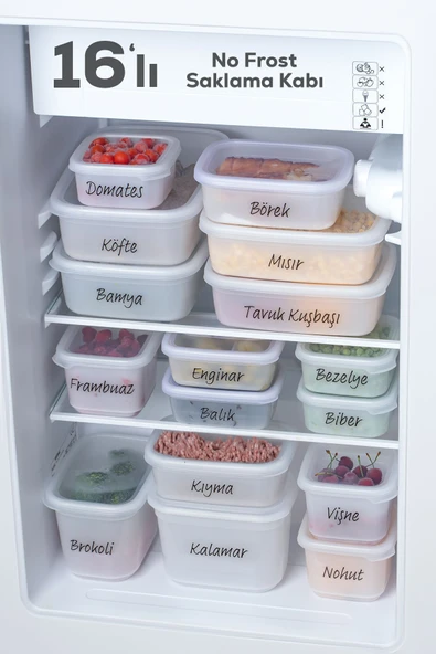 Porsima 1046 16'lı Etiketli No Frost -25°c Derin Dondurucu Mikrodalga Yiyecek Erzak Saklama Kabı Seti Beyaz ürün görseli 1