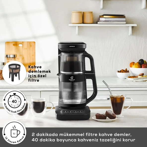 Karaca Çaysever Robotea Pro Connect 4 in 1 Konuşan Cam Çay Makinesi Graphite ürün görseli 1