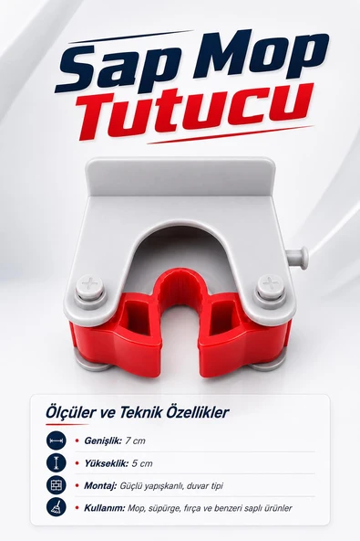 Fırça Tutucu Sap Mop Güçlü Yapışkanlı 1 Kg Taşıma Kapasiteli Duvar Tipi Askı Aparatı Organizer ürün görseli 1