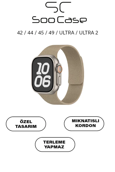 Apple Watch Uyumlu Deri Dokulu Silikon Kordon Spor Kayış 42/44/45/49 mm/ ULTRA / ULTRA 2 SOO-114 ürün görseli 1