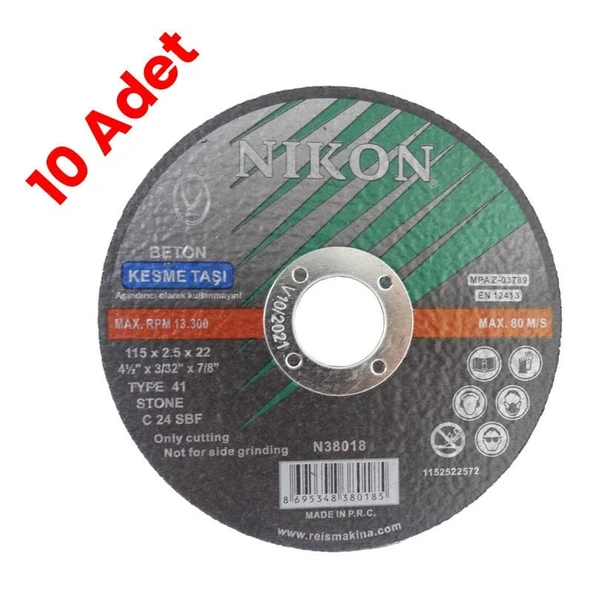 Nikon N38018 Kesme Diski 115x2.5mm Beton 10'lu Paket ürün görseli 1