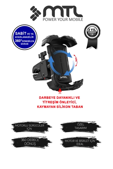 Motosiklet Bisiklet Telefon Tutucu Titreşim Önleyici 4 Köşe Kilit 360° Döner MT6086 ürün görseli 1