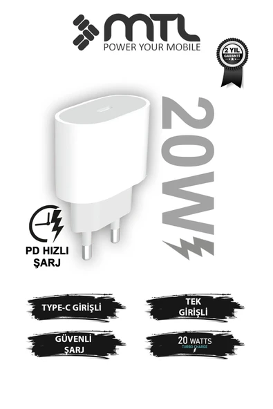 20W PD QC 4.0 Destekli Type-C Çıkışlı Hızlı Şarj Adaptörü MT1715 ürün görseli 1