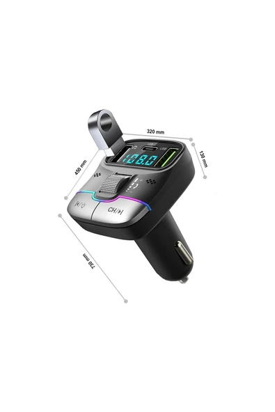 55W Hızlı Şarj Destekli Çift Usb + Type-C Çıkışlı Bluetooth FM Modülatör Transmitter MT9873 ürün görseli 1