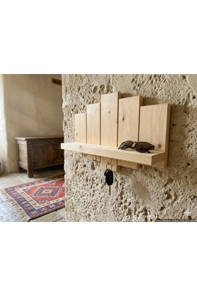 Naturel Kapı Girişi Anahtarlık Duvar Rafı (Ağaçtan) ürün görseli 1