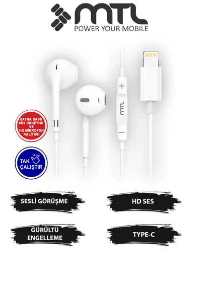 Lightning Girişli Kablolu Stereo Kulaklık Tak Çalıştır - Yüksek Ses Kalitesi ürün görseli 1