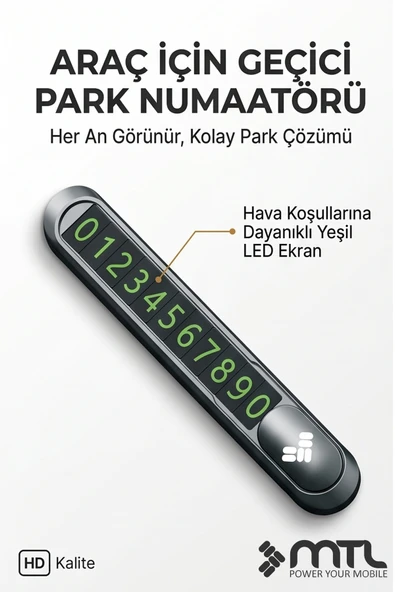 Metal Geçici Park Numara Levhası – Gizlenebilir Tasarım, Gece Parlayan Rakamlar MT6090 ürün görseli 1