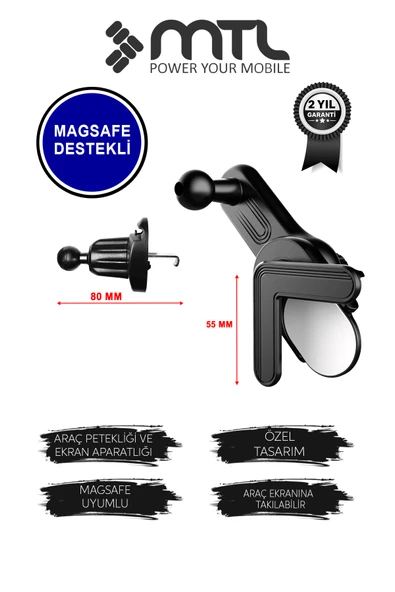 Magsafe Uyumlu 2in1 Araç İçi Telefon Güçlü Mıknatıslı Ekran Arkası ve Havalandırma Tutucu MT6084 ürün görseli 1