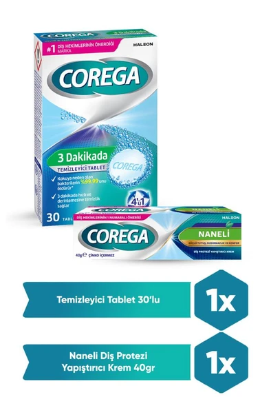 Corega Süper Protez Yapıştırıcı Krem Naneli 40gr + Cleanser Bio Temizleme Tableti 30'lu ürün görseli 1