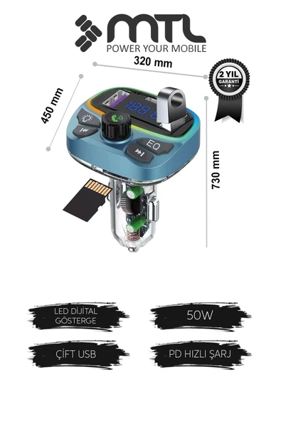 Araç İçin Bluetooth FM Modülatör Transmitter Çakmaklık - MT9877 ürün görseli 1