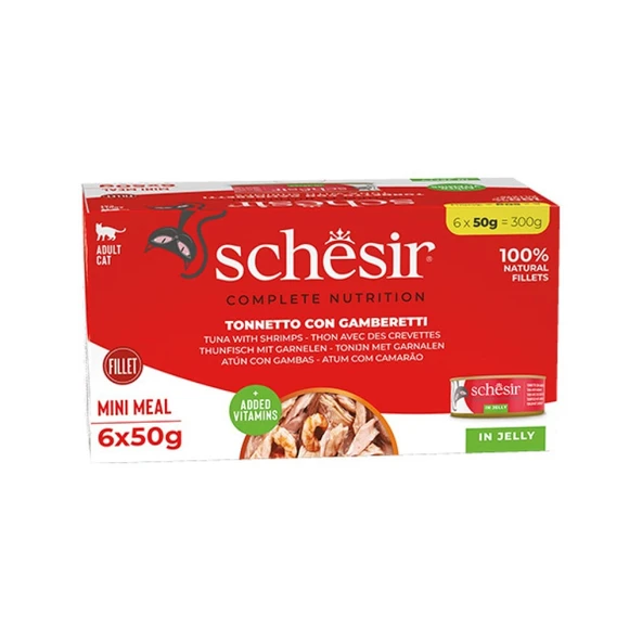 Schesir Jelly Ton Balığı ve Karides Jöle İçinde Yetişkin Kedi Konservesi Multipack 50Gr X 6 Adet ürün görseli 1