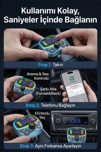 Araç İçin Bluetooth FM Modülatör Transmitter Çakmaklık - MT9877 - Resim 5