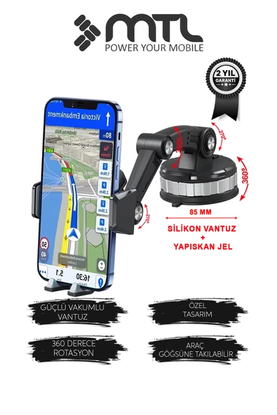 Robot Kollu Çok Eklemli Araç İçi Telefon Tutucu Süper Güçlü Vakumlu Dayanklı Otomatik Kilitli 360° ürün görseli 1