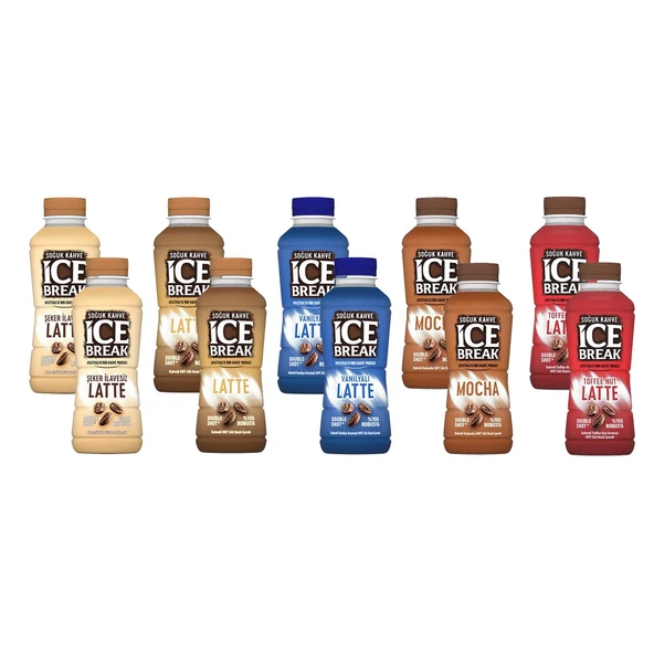 Ice Break 375 ml Soğuk Kahve 10 lu Karma (Latte-Vanilya-Şekersiz Latte-Mocha-Fındık) ürün görseli 1