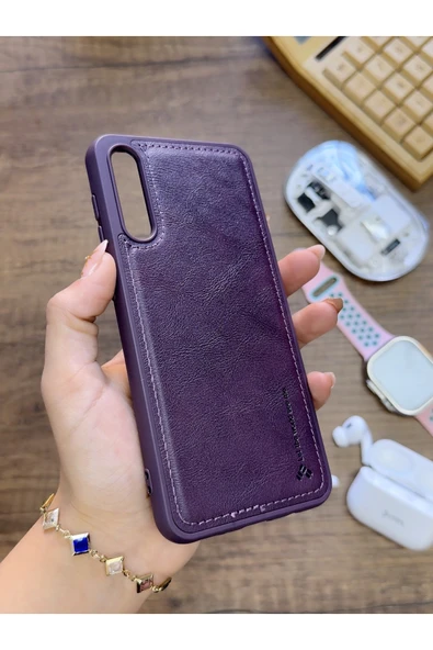 Samsung Galaxy A50 Uyumlu Premium Deri Dokulu Darbelere Karşı Dayanıklı Nazal Silikon Kılıf ürün görseli 1