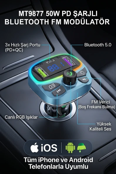 Araç İçin Bluetooth FM Modülatör Transmitter Çakmaklık - MT9877 - Resim 3