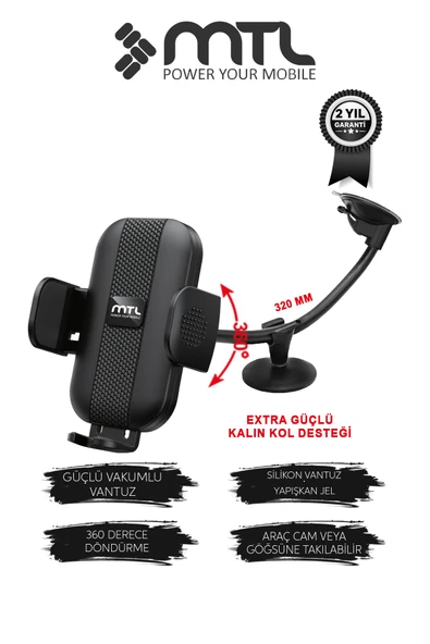 Extra Uzun Güçlü Esnek Kollu Dayanıklı Araç İçi Telefon Tutucu Otomatik Kilitli Güçlü Vantuz ürün görseli 1