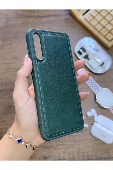 Samsung Galaxy A70 Uyumlu Premium Deri Dokulu Darbelere Karşı Dayanıklı Nazal Silikon Kılıf ürün görseli 1
