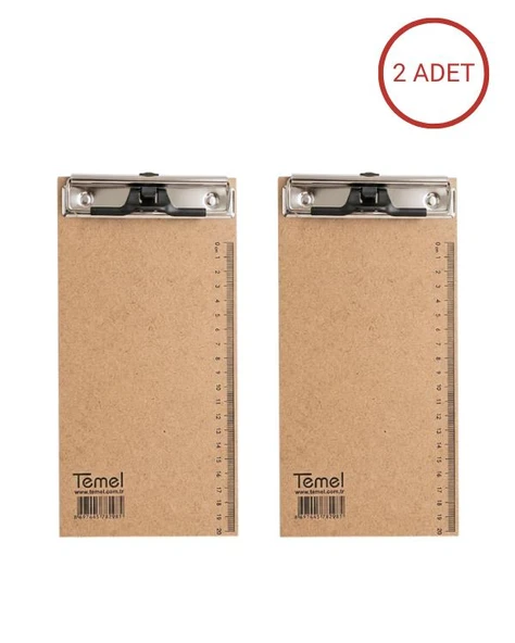 Temel 1/3 A4 Ahşap Sekreterlik Metal Klipsli Kalem Tutma Aparatlı 2li Set ürün görseli 1