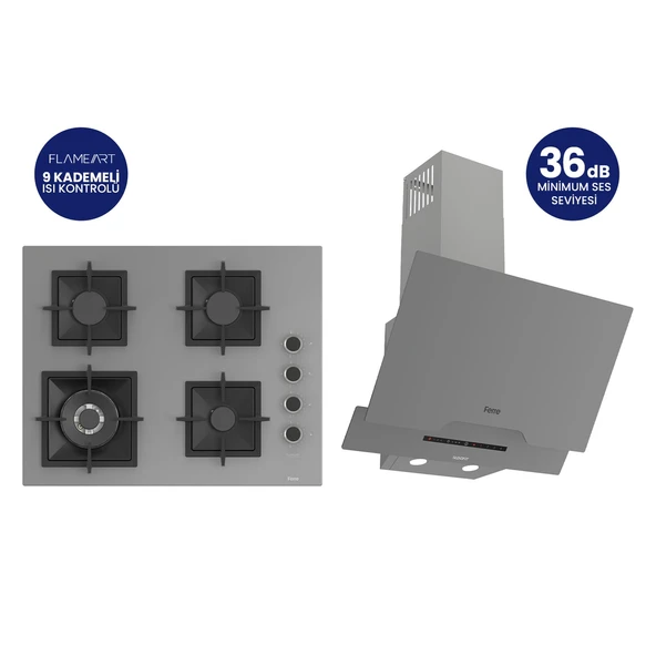 Gri 2'li Döküm Izgara Silentart  Ankastre Set SC408-WFA+D065-SA 65 CM OCAK ürün görseli 1