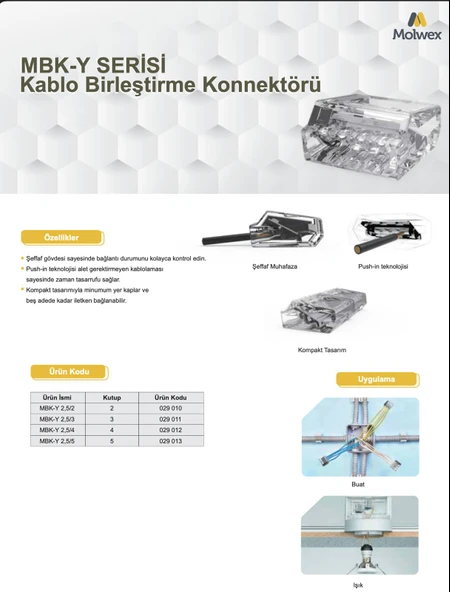 Molwex 029010 Yaylı Buat Klemensi 2.5 mm 2'Li Bağlantı - 120 Adet ürün görseli 1