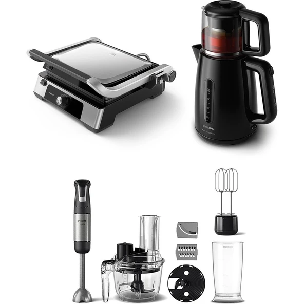 Philips 3'lü Çeyiz Seti (HD6301/90 Tost Makinesi + HD7301/00 Çay Makinesi + HR2695/01 Blender Seti) ürün görseli 1