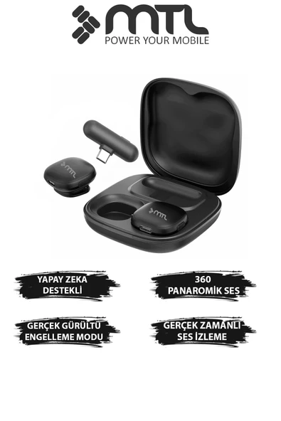 Type-C Mini Kablosuz Bluetooth 2 Kişilik Yaka Mikrofonu Yapay Zeka Destekli Uzun Pil Ömrü MT936 ürün görseli 1